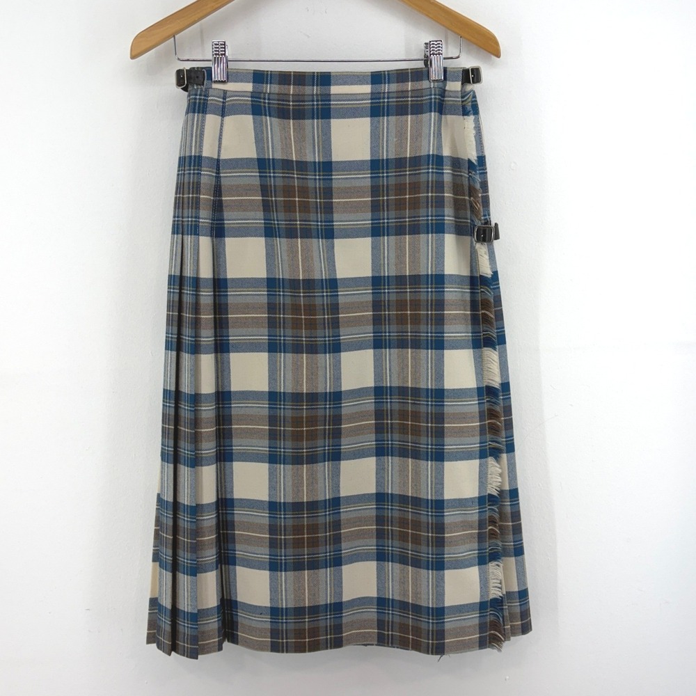 Thistle Woollens Scotland Vintage Wool Kilt Midi Wrap Yarrow Tartan Plaid 8 10